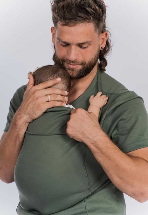 Lalabu The Dad Shirt | Hands-Free Baby Carrier for Dad with Kangaroo Pouch | Engineered for Bonding, Safety, & Comfort for Newborns Up to 15 Lbs. | CPSC Compliant - Fern - Small