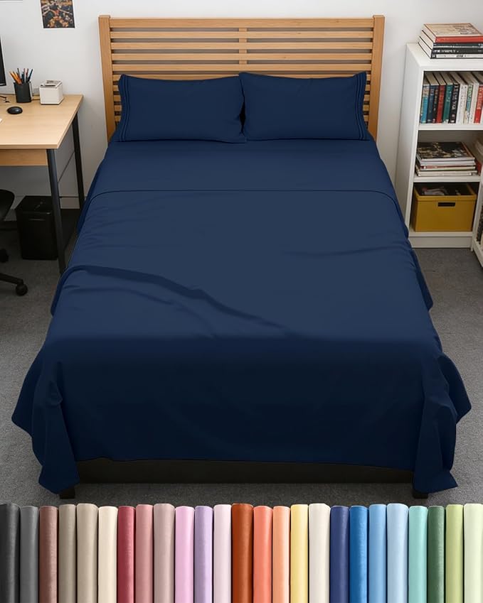 Full XL Size 4 Piece Sheet Set - Comfy Breathable & Cooling Bed Sheets Set - Hotel Luxury Bedding for Women, Men, Kids, Teens, Boys & Girls - Deep Pockets, Soft, Wrinkle Free - Oeko-Tex - Navy Blue