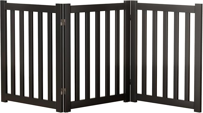 3-Panel Solid Wood Dog Gate - Freestanding Folding Pet Gate for Doorways, Stairs, Indoor, 24" Height, No Installation Needed, Black