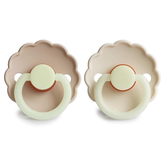 FRIGG Daisy Night Natural Rubber Baby Pacifier | Made in Denmark | BPA-Free (Croissant/Cream, 0-6 Months) 2-Pack