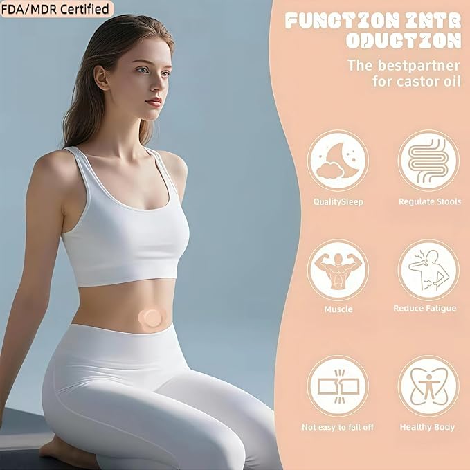 Castor Oil Patches – FDA/MDR/CE Certified Carrier Patches for Castor Oil, Medical-Grade Self-Adhesive Pads, Disposable Organic Cotton Belly Button Patch, Portable Breathable Anti Leakage No Wash