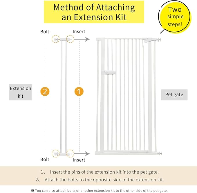 Lumizone Extra Tall Cat Gate Extension Kit 61.02" High Pressure Mounted 2025 New 4.13" Extra Wide 1.37" Gap No Drilling Tall Pet Gate for Dogs (White, 61.02" H x 4.13" W, Extension)