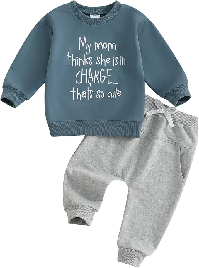wdehow Toddler Baby Boy 2Pcs Outfits Letters Print Pullover Tops + Drawstring Pants Set Fall Winter Clothes