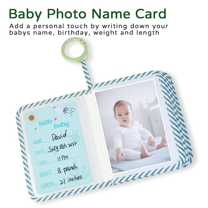 Boczif Baby Photo Album, Baby Memory Book Holds 4X6" Pictures, Soft Photo Cloth Book with Milestone Cards, Gift Set for Newborn Toddler & Kids（Blue）