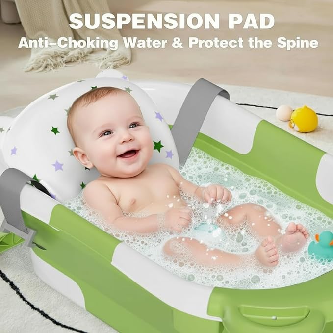 TPN Collapsible Baby Bathtub, Baby Bath Tub with Soft Cushion & Real-Time Thermometer, Baby Bathtub Infant to Toddler Tub (0-36 Months), Portable Newborn Travel Bath Tub