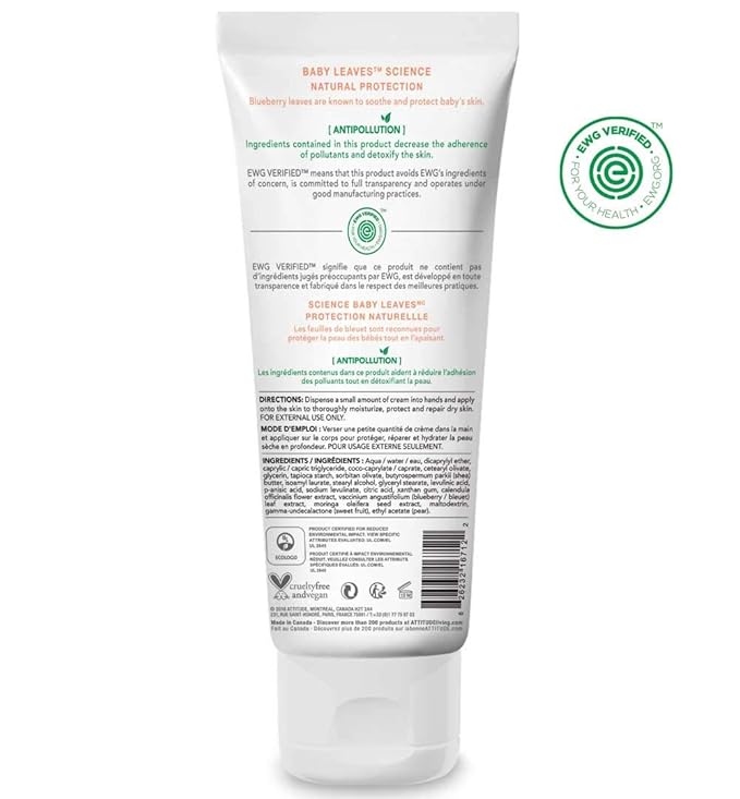 ATTITUDE Baby Body Cream, Ewg Safe Moisturizing Lotion for Sensitive Skin, Moisture & Protect, Pear Nectar, 6.7 Fl Oz (Pack of 2)