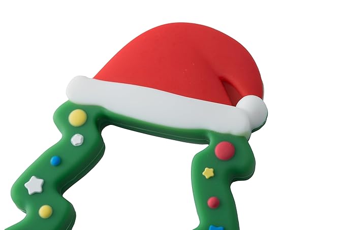 Jimibaby Silicone Teether - Christmas Teething Toy for Baby Boys & Girls, Perfect Stocking Stuffer, Comes with Gift Package (Christmas Hat) (Green)