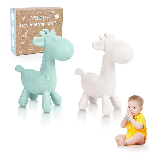 TYRY.HU Baby Teething Toys for Babies 0-6 6-12 Months,BPA Free Silicone Giraffe Teethers Toys, Soft-Textured Chew Toys, Montessori Sensory Toys for Boys Girls Teething Relief, 2 Pack