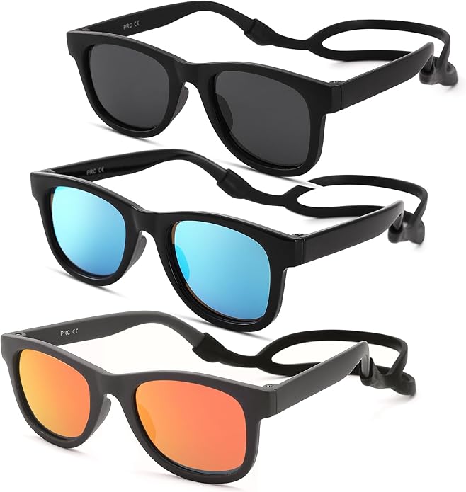 COASION Bendable Flexible Polarized Newborn Baby Sunglasses with Silicon Strap for Infant Boys Girls Age 0-12 Months CA9042