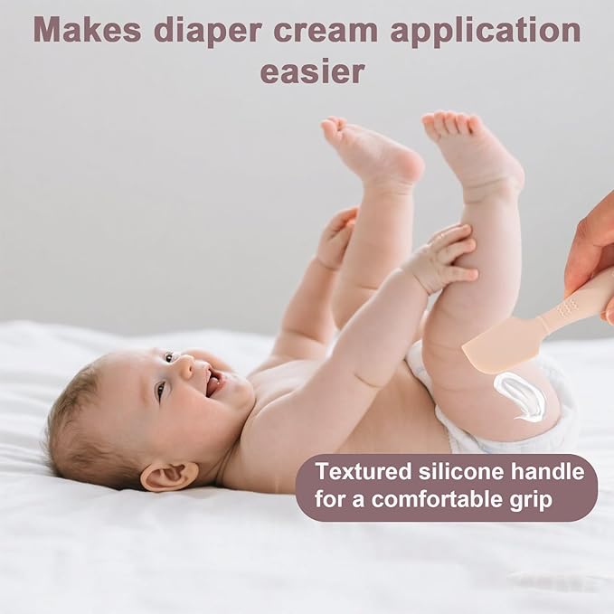 2pcs Baby Diaper Cream Spatula with Travel Case, 2 Sizes Soft Flexible Silicone Butt Paste Applicator Baby Diaper Rash Cream Spatula Bum Brush for Newborn(Beige)