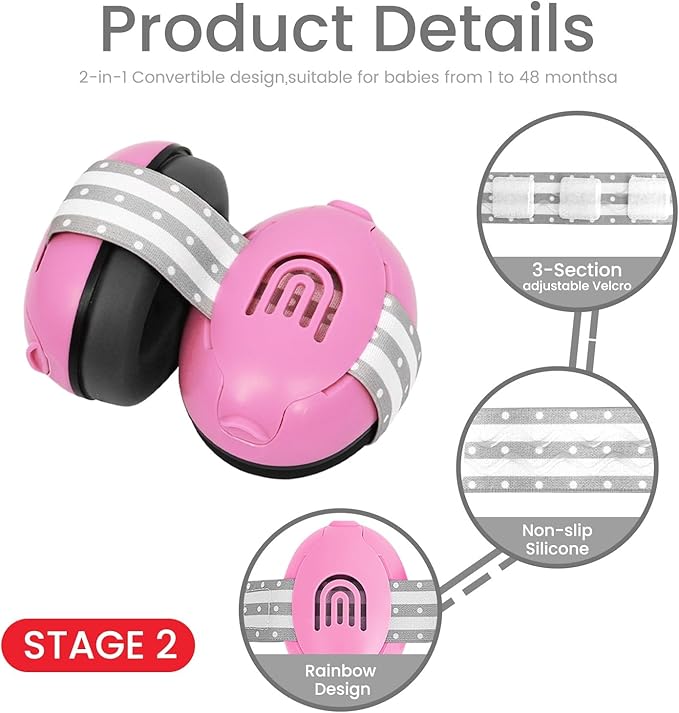 2-in-1 Adjustable Baby & Toddler Noise Cancelling Headphones - Ear Muffs for Kids 1-3 for Airplane Travel