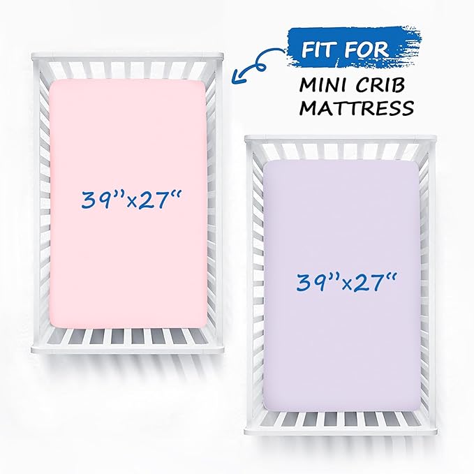 Pack and Play Sheets Boy Girl, 2 Pack Portable Playard Sheet Fits for Graco Pack N Play, Snug Fit Breathable Soft Fitted Playpen Sheet, Mini Crib Sheets, Pink & Violet