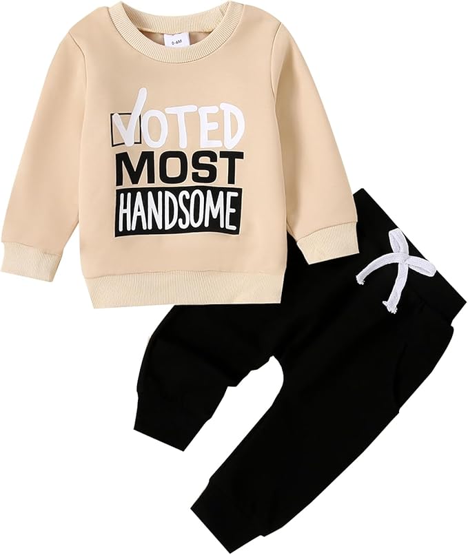 wdehow Toddler Baby Boy 2Pcs Outfits Letters Print Pullover Tops + Drawstring Pants Set Fall Winter Clothes