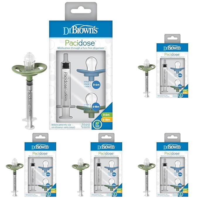 Dr. Brown's Pacidose Liquid Medicine Dispenser for Babies and Toddlers,Oral Syringe & Two Bulb Sizes,0-6 m-and 6-18 m,BPA-Free,(Pack of 5)