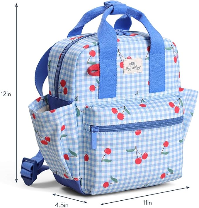 Itzy Ritzy Toddler Backpack - Daycare Bag - Features Adjustable Shoulder Straps, 2 Side Pockets & Spacious Interior with Wipeable Fabric Lining & Name Label, Cherry