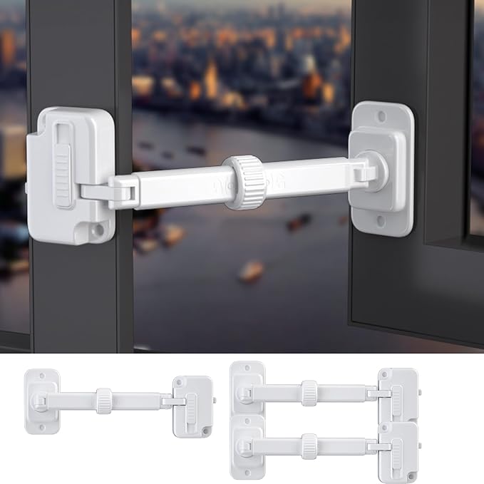 CMINGJ（3 Pack） Child Proof Window Restrictor, Adjustable Baby Safety Window Lock, Window Safety Locks for Toddlers & Pets, Easy to Install Suitable for Door, Washing Machine, Cat Door (White)