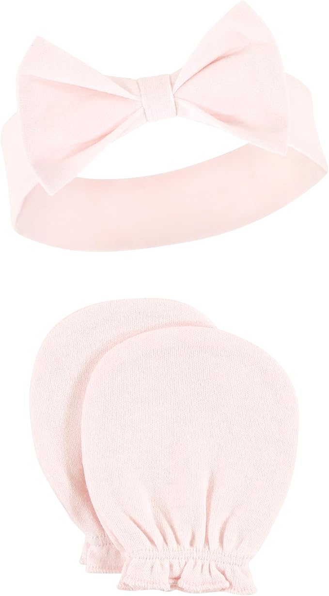Hudson Baby baby-girls Cotton Headband and Scratch Mitten Set