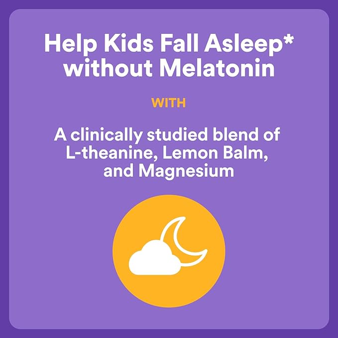 SmartyPants Kids Sleep Gummies Supplement Zero Melatonin: L Theanine, Lemon Balm & Magnesium, Sleep Aid, Strawberry Flavor, 60 Count