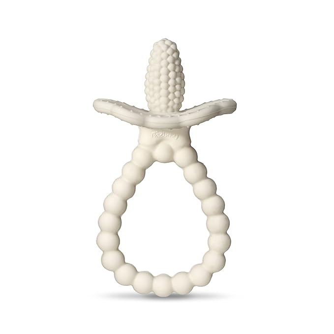 RaZbaby RaZberry Plus Baby Teether – Easy-to-Hold Toy for Front & Back Teething Relief, BerryBumps Texture for Sensory Development, Soothes Sore Gums, BPA-Free, Great Gift for Babies 3M+ – White