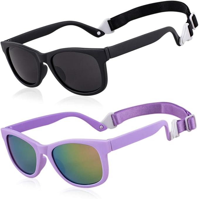 MAXJULI Baby Infant Sunglasses Safe, Soft, With Adjustable Strap 0-24 Months BPA Free 7002