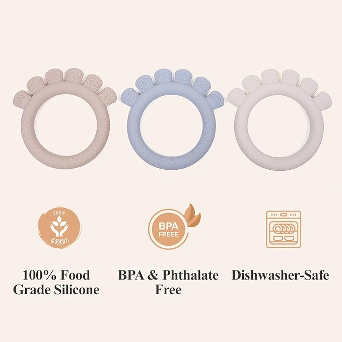 Baby Silicone Teething Ring Toys for 0-6,6-12 Months Boys and Girls,Chew Teether Stuff for Infant,Newborn Must Have Essentials,BPA Free,Soft and Textured. (Gray)