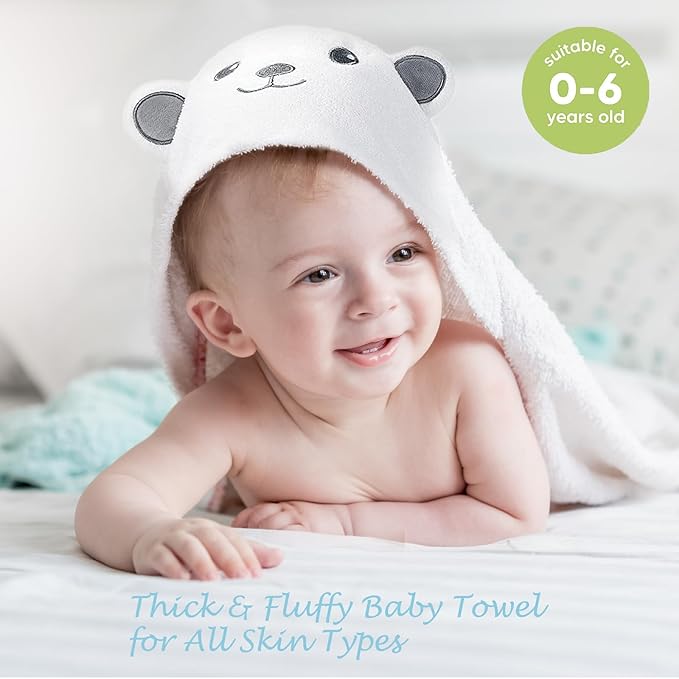 2 Pack Hooded Baby Towels - Premium Ultra Soft Organic Baby Bath Towel – Absorbent and Hypoallergenic Towels for Baby Boy Girl, Toddler, Newborn Essentials (Grey & Orange : Bear)