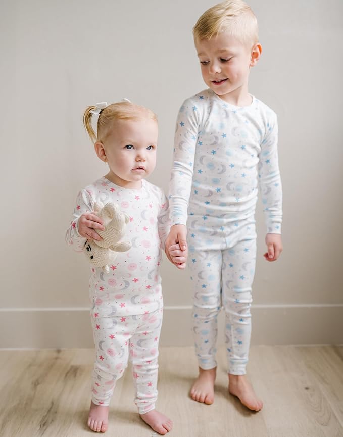 moimoln Sibling Matching 6M-8Y Soft Warm Cotton Modal Character Long Sleeve Snug-Fit Pajama Long Sleeve Sleepwear Daily