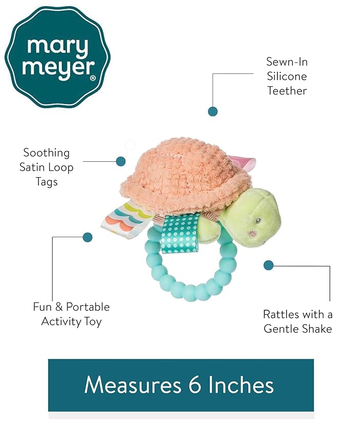 Taggies Soft Baby Rattle with Soothing Teether Ring and Sensory Tags, 6-Inches, Tippy Turtle
