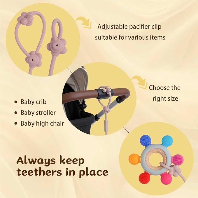 3 Packs Teether Rings for 0-6 6-12 Months Babies, Teething Toys with Pacifier Clip Holder, Baby Chew Toys for Sucking Needs, Baby Essentials