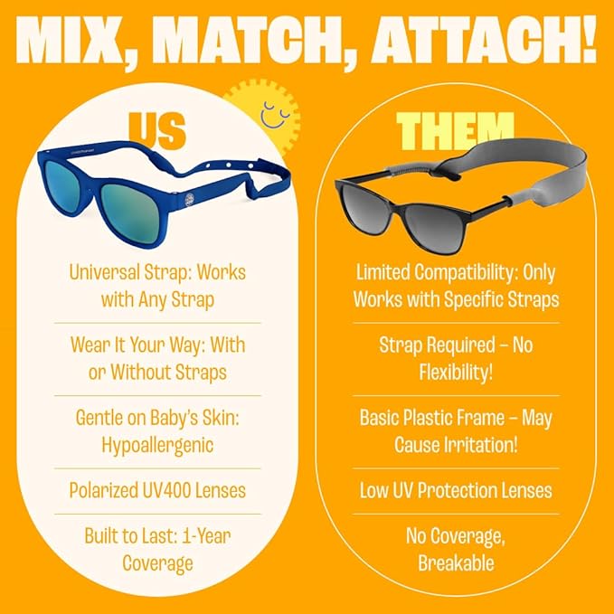 Polarized Baby Sunglasses With Strap - Unbreakable Flexible Infant Sunglasses For Toddlers Newborns 0-24 Months