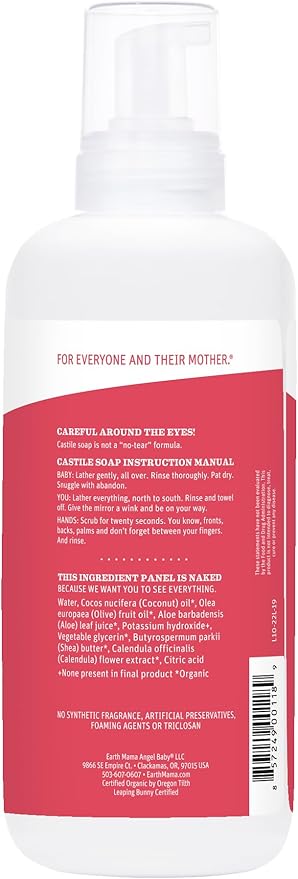 Earth Mama Foaming Hand Soap Refill All Purpose Castile Body Wash, Simply Non-Scents, 34 Fl Oz