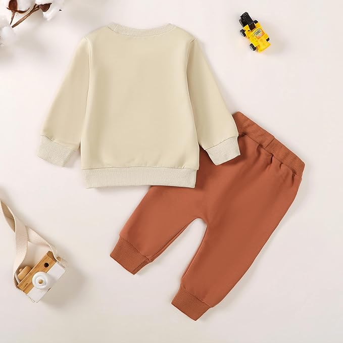 fhutpw Toddler Baby Boy Clothes Funny Letter Long Sleeve Sweatshirt Pullover Top Jogger Pants Fall Winter Outfits