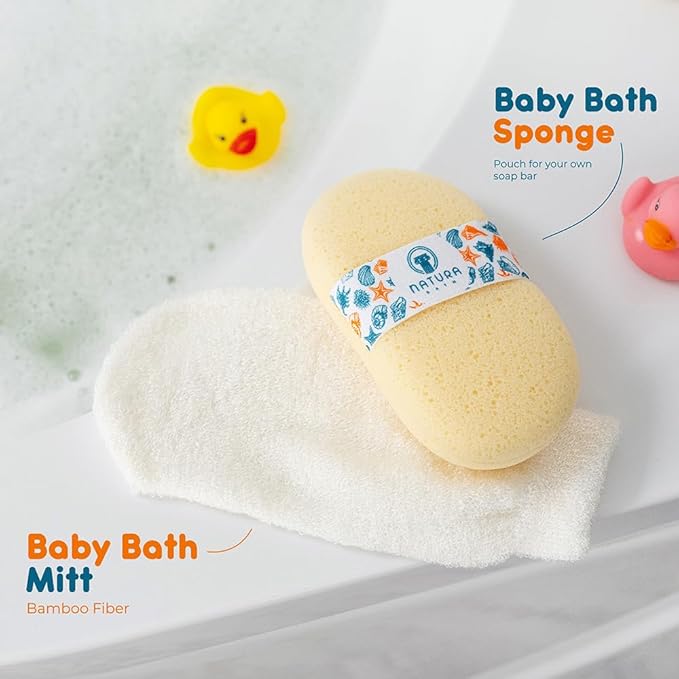 Hypoallergenic Natural Baby Sponge & Wash Cloth Set for Bath — Ultra-Soft, Gentle, Safe for Newborns, Infants & Sensitive Skin