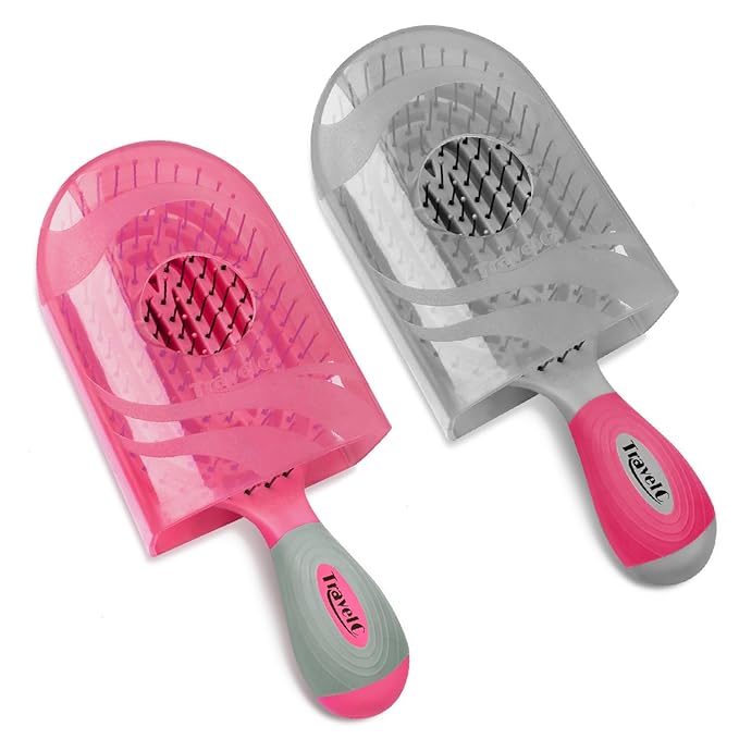 NuWay 4HAIR U.S. Patented Detangler Hair Brush for Men & Women - Pink & Gray | Hair Comb for Scalp Care - Fast Dry Venting Scheme - TravelC Detangling Brush for All Hair Type