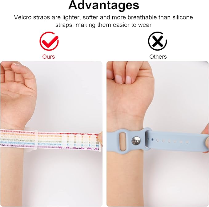 Kids Wristband Compatible with Apple AirTag, Protective Case for Air Tag GPS Tracker Holder with Nylon Bracelet, Adjustable Anti Lost Watch Band for Toddler Child Elder(Rainbow A & Blue)