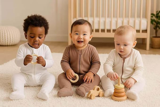 Owlivia Organic Cotton Baby Pajamas, Boys Girls 3-Pack Zip Front Sleep 'N Play, Footed Sleeper, Long Sleeve