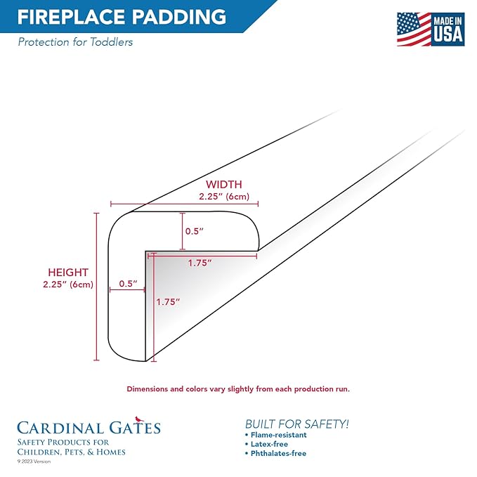 Cardinal Gates KEPK Large Hearth Pad Kit - Fireplace Baby Proofing - Adhesive Backed Fireplace Bumpers for Babies - 12.5 Feet of Padding with 3 Straight Pieces & 2 Corners - Made in The USA - Brown