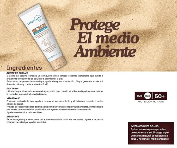 Generic Protector Solar Ecológico para Cara y Cuerpo con Aceite de Frambuesa y Maracuyá 80 g / 2,82 oz. TERRANATURE de Terramar Brands