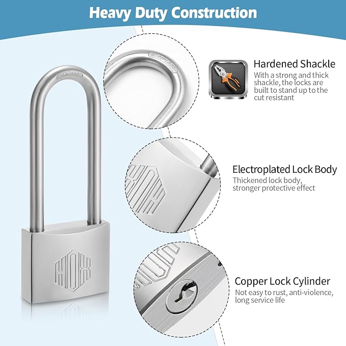 HOX Marine-Grade Rustproof Padlock, Stainless Steel Shackle & Chrome-Plated Brass Body, Weatherproof Outdoor Lock, 2.5-Inch Long Shackle, 12-Pack