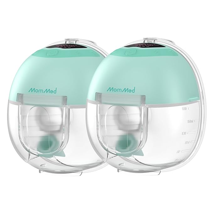 MomMed S33 Wearable Breast Pump, Ultra-Quiet in-Bra Pump for Work & Night, One-Tap Pause, Night Light, Leakproof, 4 Modes 9 Levels, 17/19/21mm Inserts (Green, 2 Pack)