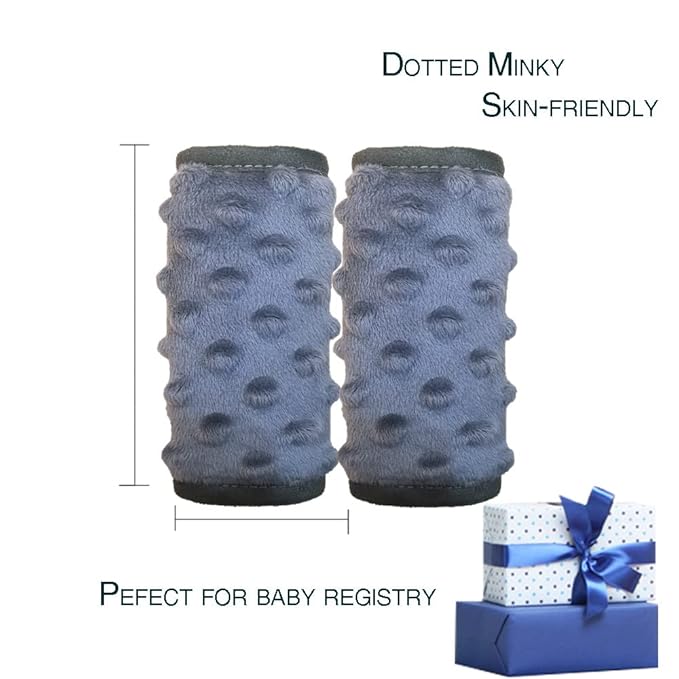car seat Strap Cover for Baby, seat Belt Cover Cushion, Belt Pads fit Baby Carrier/Pushchair/Stroller, Cozy Peace Dotted Minky, Solid Grey