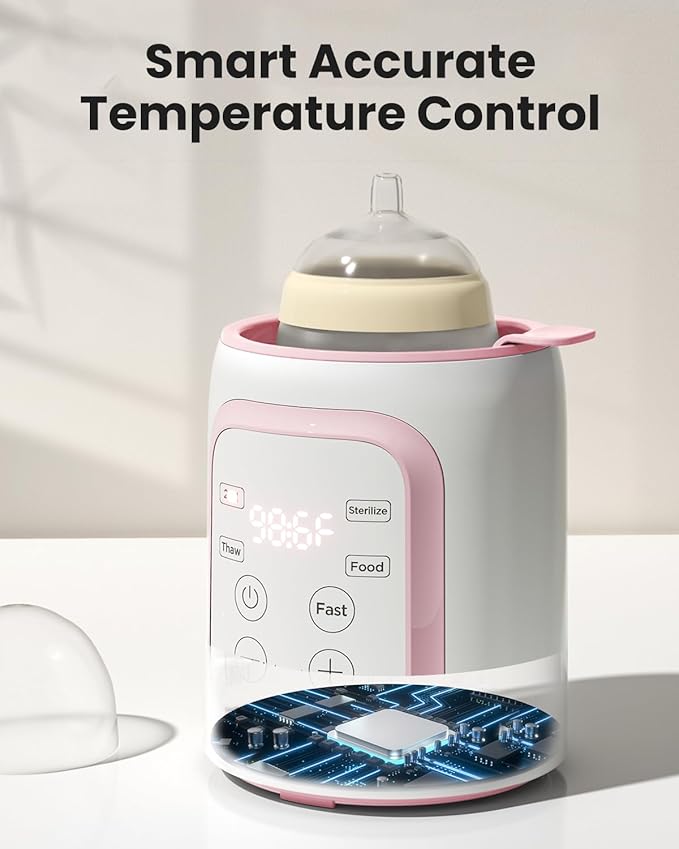 Grownsy Bottle Warmer, Fast Baby Bottle Warmer for All Bottles, Milk Warmer for Breastmilk or Formula, Smart Temperature Control and Automatic Shut-Off- Pink