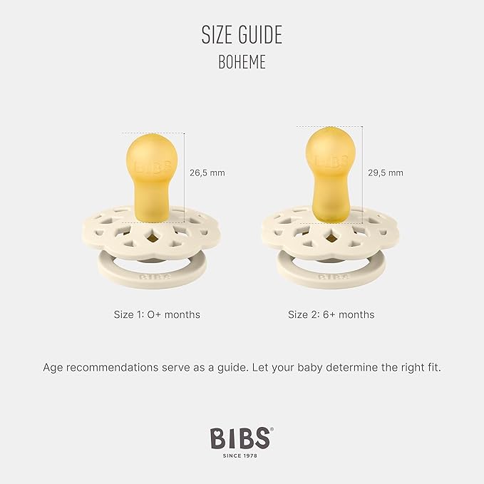 BIBS Boheme Toddler Pacifier Set for 6–18 Months | BPA-Free Latex Round Teats | Soft Natural Rubber Soothers | 4-Pack | Made in Denmark | Blush Mix