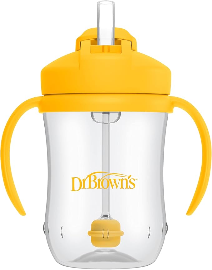 Dr. Brown's Milestones Baby's First Straw Cup, Training Cup with Weighted Straw, 9oz/270mL, Vintage Yellow, BPA Free, 6m+