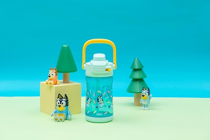 Zak Designs Bluey Beacon Kids Water Bottle for Travel or At Home, 12oz Plastic is Durable and Leak-Proof with Liquid Lock Spout, Cover, Carry Handle, Protective Base (Bluey)