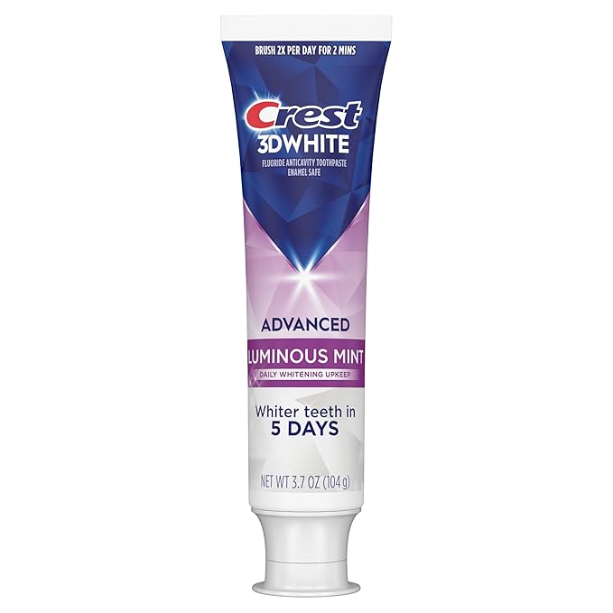 Crest 3D White Advanced Luminous Mint Teeth Whitening Toothpaste, Crest Toothpaste, 3.7 oz Pack of 4 - Helps Remove Surface Stains, Whitens Teeth, Strengthens Tooth Enamel, Protects Against Cavities