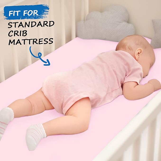 Crib Sheets Girl, 2 Pack Baby Sheets for Standard Crib Mattress & Toddler Bed Mattress, Snug Fit Breathable Soft Fitted Crib Sheet, Pink & Violet