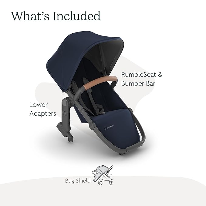 UPPAbaby RumbleSeat V2+ Second Lower Seat/Compatible with Vista V2 and Vista V3 / Adapters, Bumper Bar, Bug Shield Included/Noa (Navy/Carbon Frame/Saddle Leather)