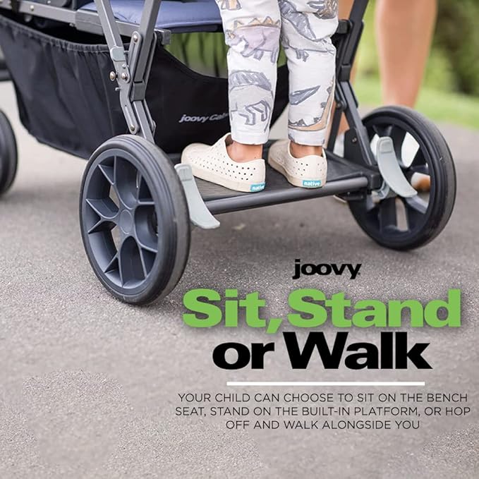 Joovy Caboose UL Sit and Stand Double Stroller with Bench Seat and Standing Platform, Plentiful Storage, Auto-Lock Quick-Fold, and Extended Sun Canopy, Jet