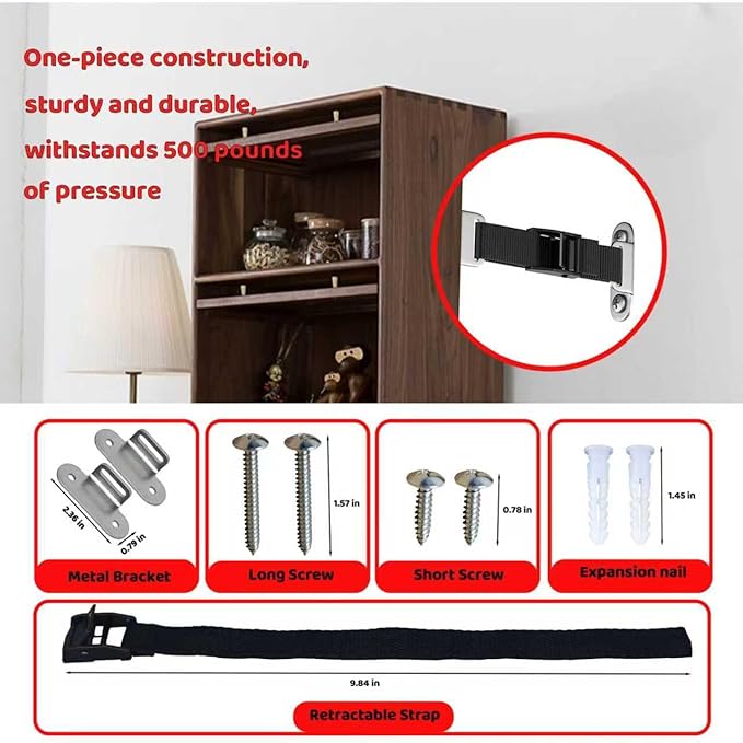 Furniture Anchors (2 Sets) for Baby Proofing,Anti Tip Furniture Anchors,Furniture Wall Anchor,Adjustable Furniture Straps,Wall Anchors for Furniture Securing for Baby&Pet Safety